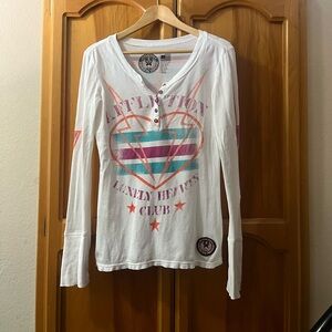 Affliction White Long Sleeve Tee with Graphic Design